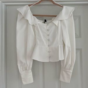 Topshop White Peplum Ruffle Top